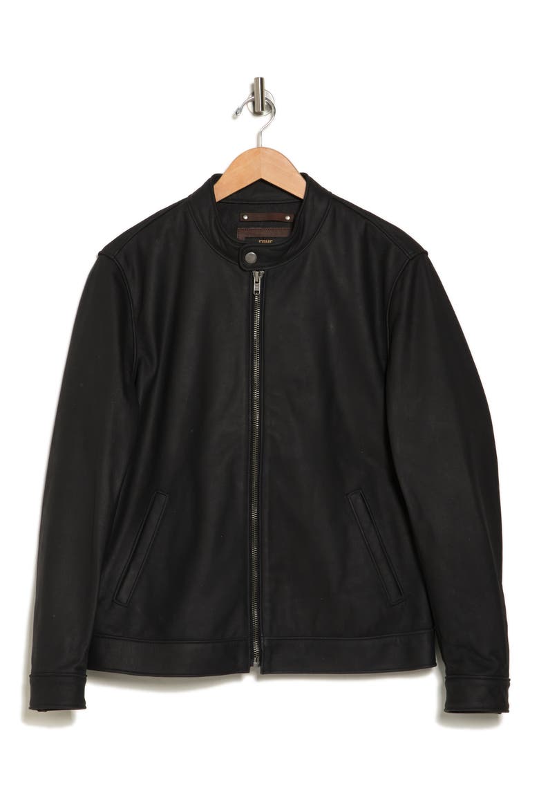 Cafe Leather Racer Jacket, Alternate, color, BLACK-MATE
