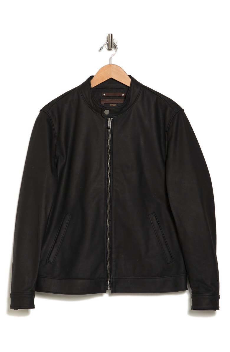 Frye Cafe Leather Racer Jacket, Alternate, color, Black