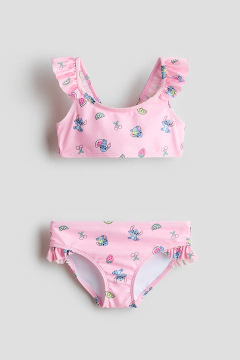 Flounced printed two-piece swimsuit