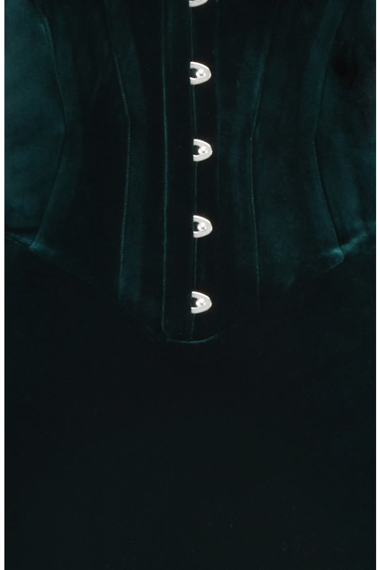 Arabella Plunge Neck Long Sleeve Velvet Corset Dress, Alternate, color, FOREST