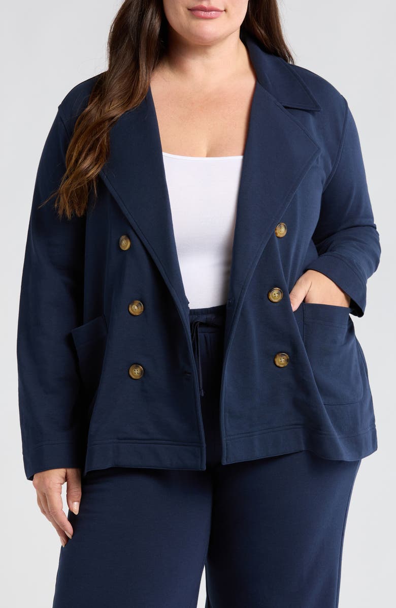 Caslon<sup>®</sup> Double Breasted Knit Blazer, Main, color, Navy Blazer