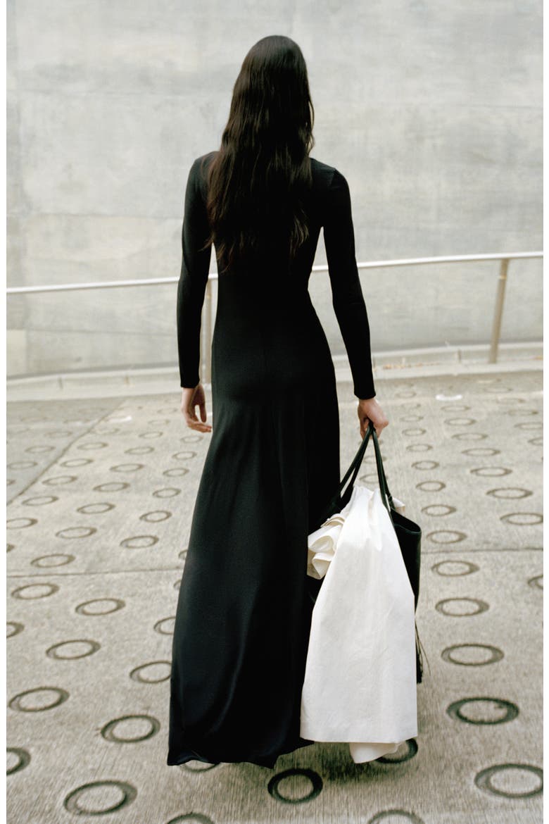 Long Sleeve Knit Maxi Dress with Halter Neck, Alternate, color, BLACK