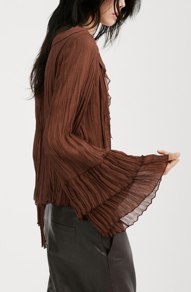 MANGO Busa Ceci Ruffle Crinkle Top, Alternate, color, Brown