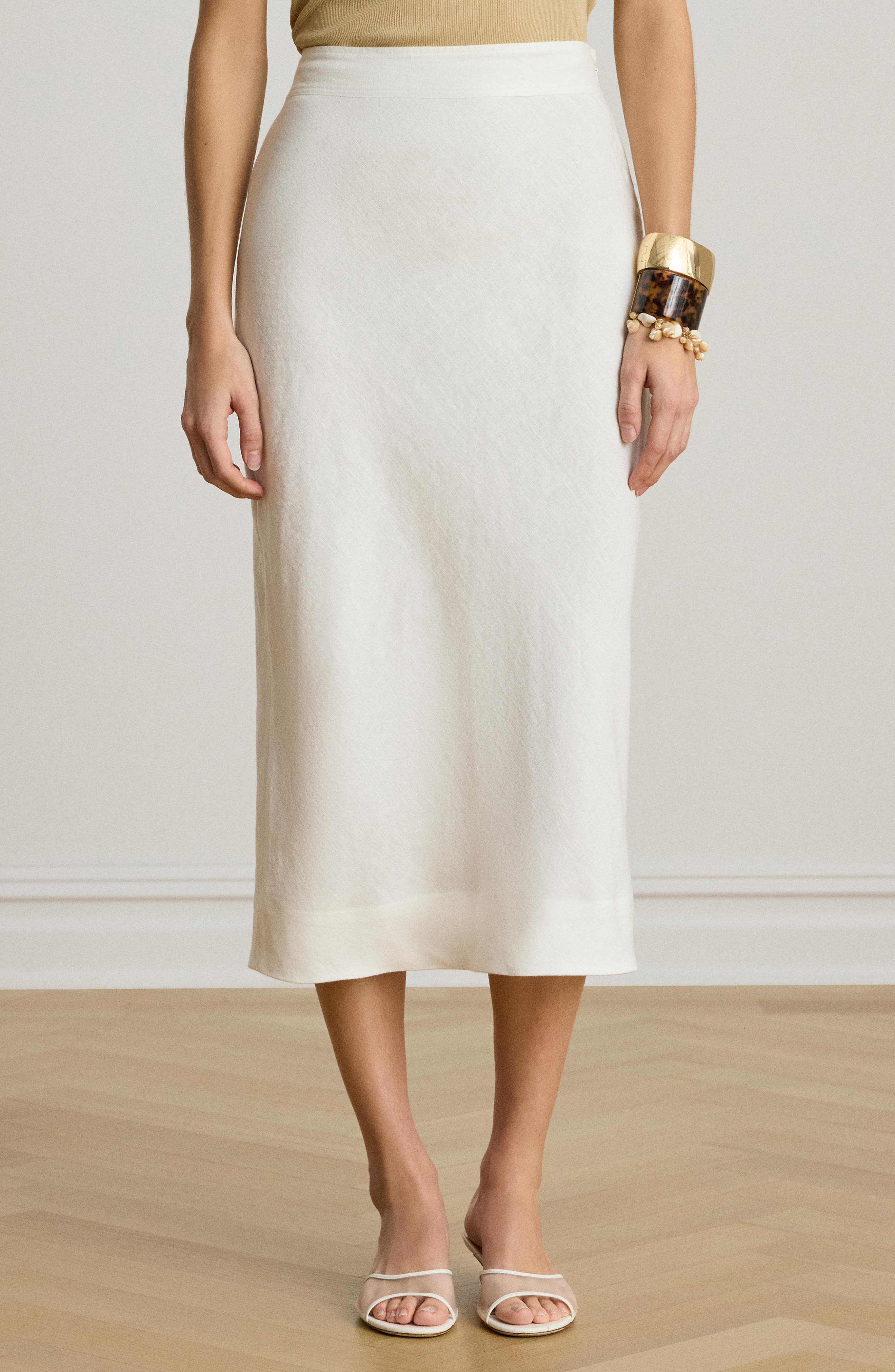 【louren】highwaist pencil skirt /ivory/S Lauren Ralph Lauren Linen Midi Pencil Skirt (Women) | Nordstrom