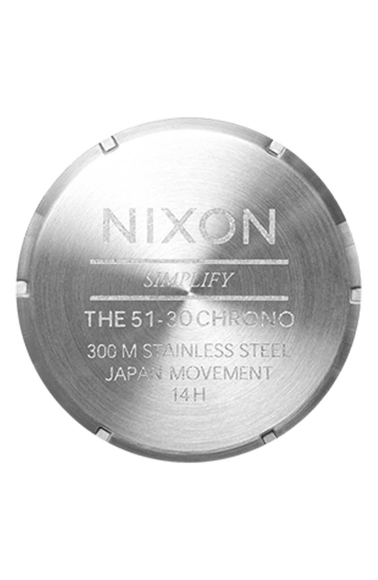 Nixon 51-30 Chronograph Leather Strap Watch, 51mm, Alternate, color, Silver / Rosewood / Chocolate