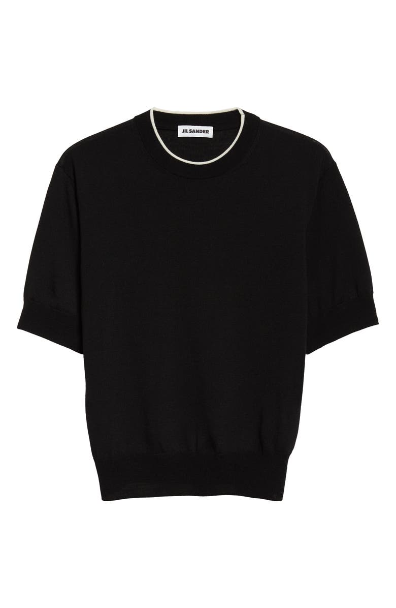 Jil Sander Piped Merino Wool Sweater, Main, color, Black