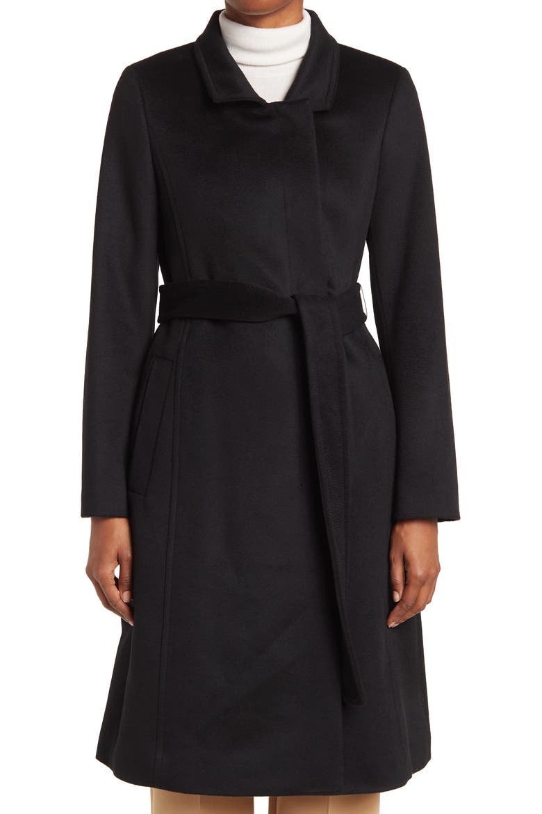 HUGO BOSS Cetiva Belted Wool Coat, Alternate, color, BLK
