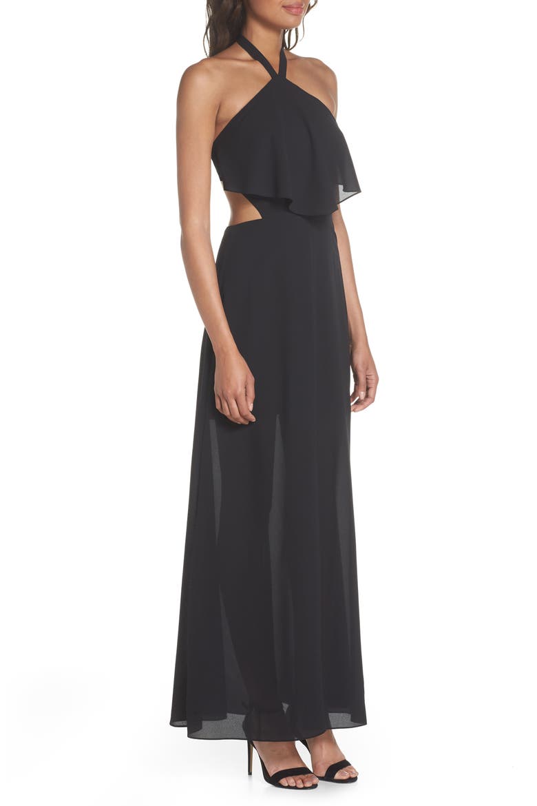 Beach Club Afternoons Halter Maxi Dress, Alternate, color, BLACK