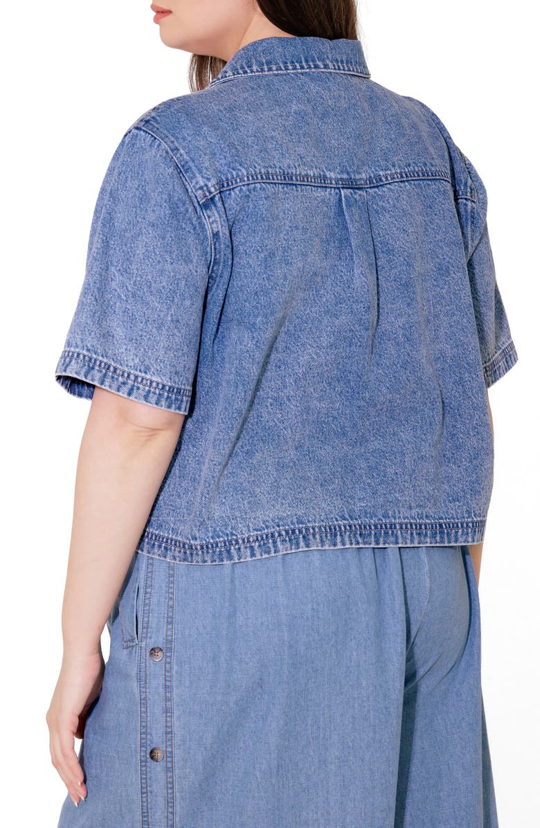 FLYING TOMATO Tie Front Short Sleeve Washed Denim Top, Alternate, color,