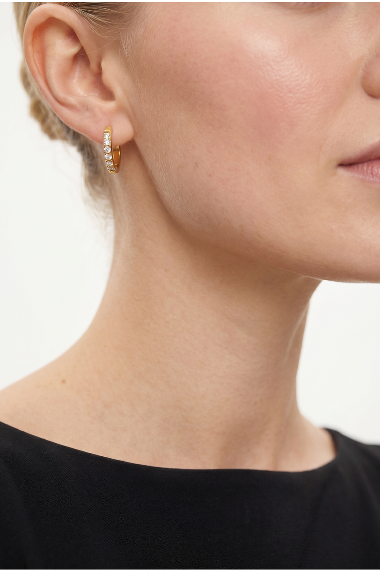 Pavé Huggie Hoop Earrings, Alternate, color, Gold