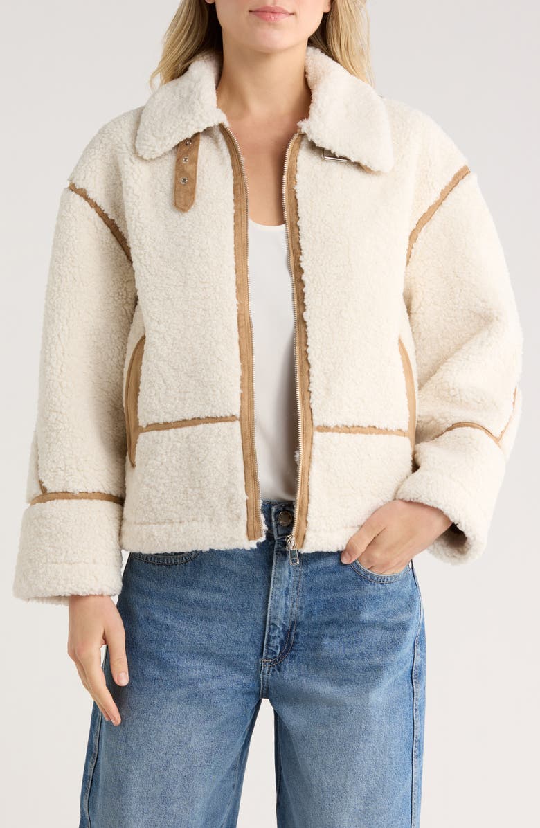 JASON WU Faux Shearling Jacket, Main, color, Ivory/ Camel