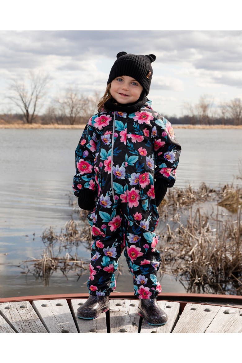Baby Mid-Season One-Piece Printed Flowers Outerwear with Hat, Alternate, color, Black Floral Print