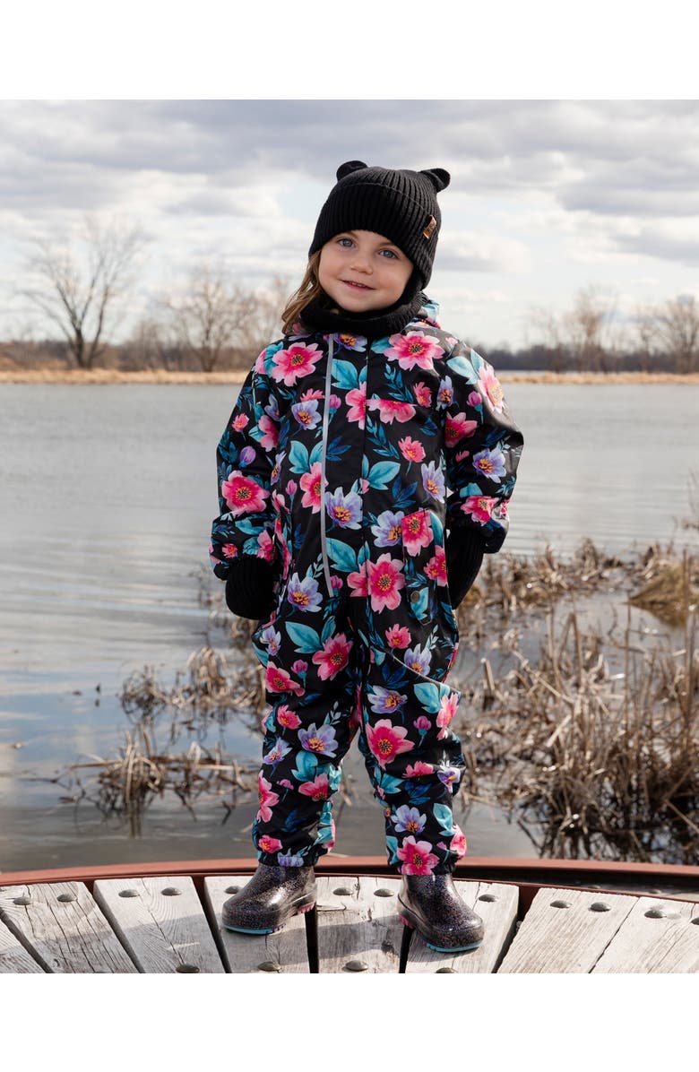 Deux par Deux Baby Mid-Season One-Piece Printed Flowers Outerwear with Hat, Alternate, color, Black Floral Print