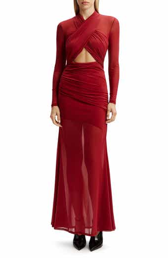 Veria Front Wrap Long Sleeve Mesh Gown