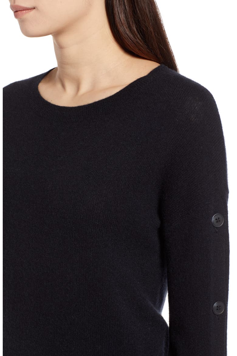 Cashmere Button Sleeve Sweater, Alternate, color, BLACK
