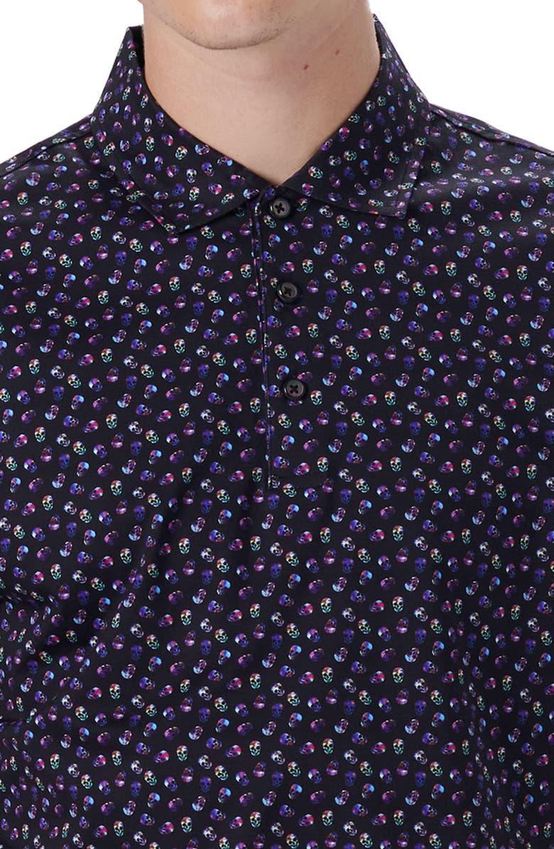 Bugatchi OoohCotton<sup>®</sup> Skull Print Short Sleeve Polo, Alternate, color, Black