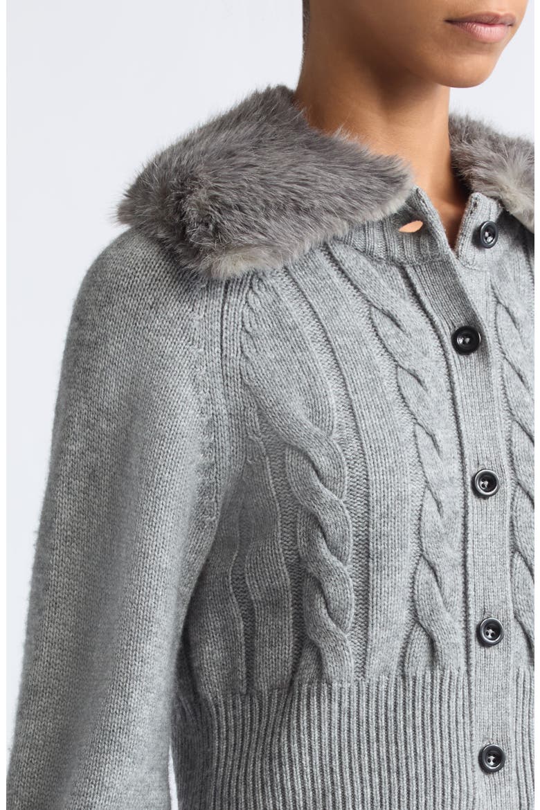 Rita Wool & Cashmere Cable Cardigan with Faux Fur Collar, Alternate, color, STORM