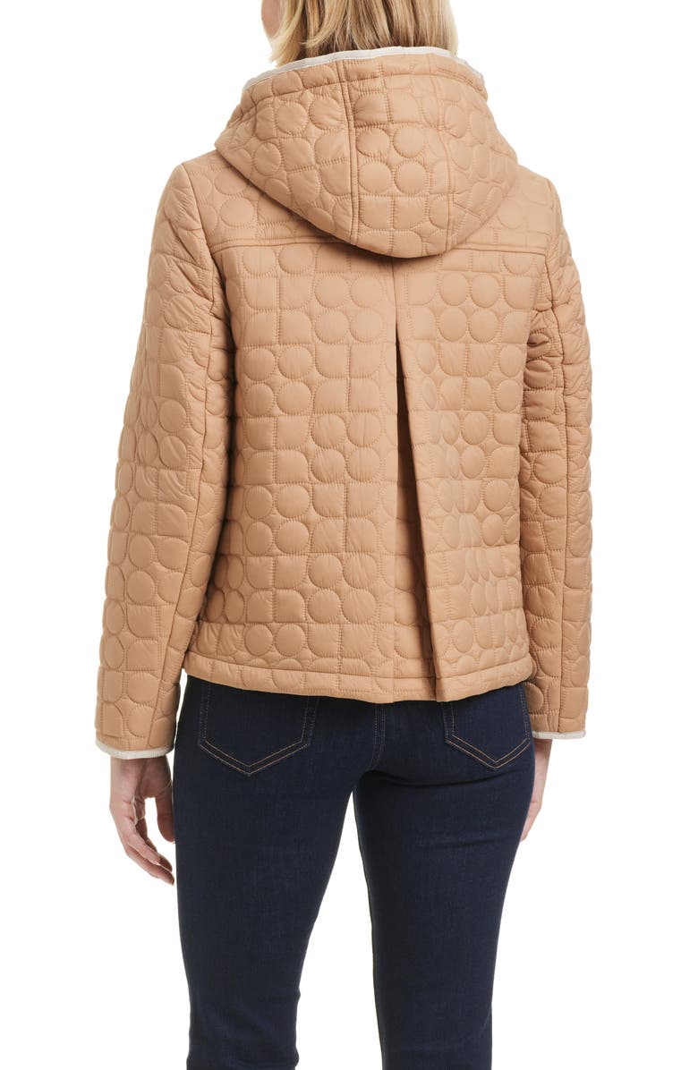Kate Spade New York water resistant hooded quilted jacket, Alternate, color, Camel