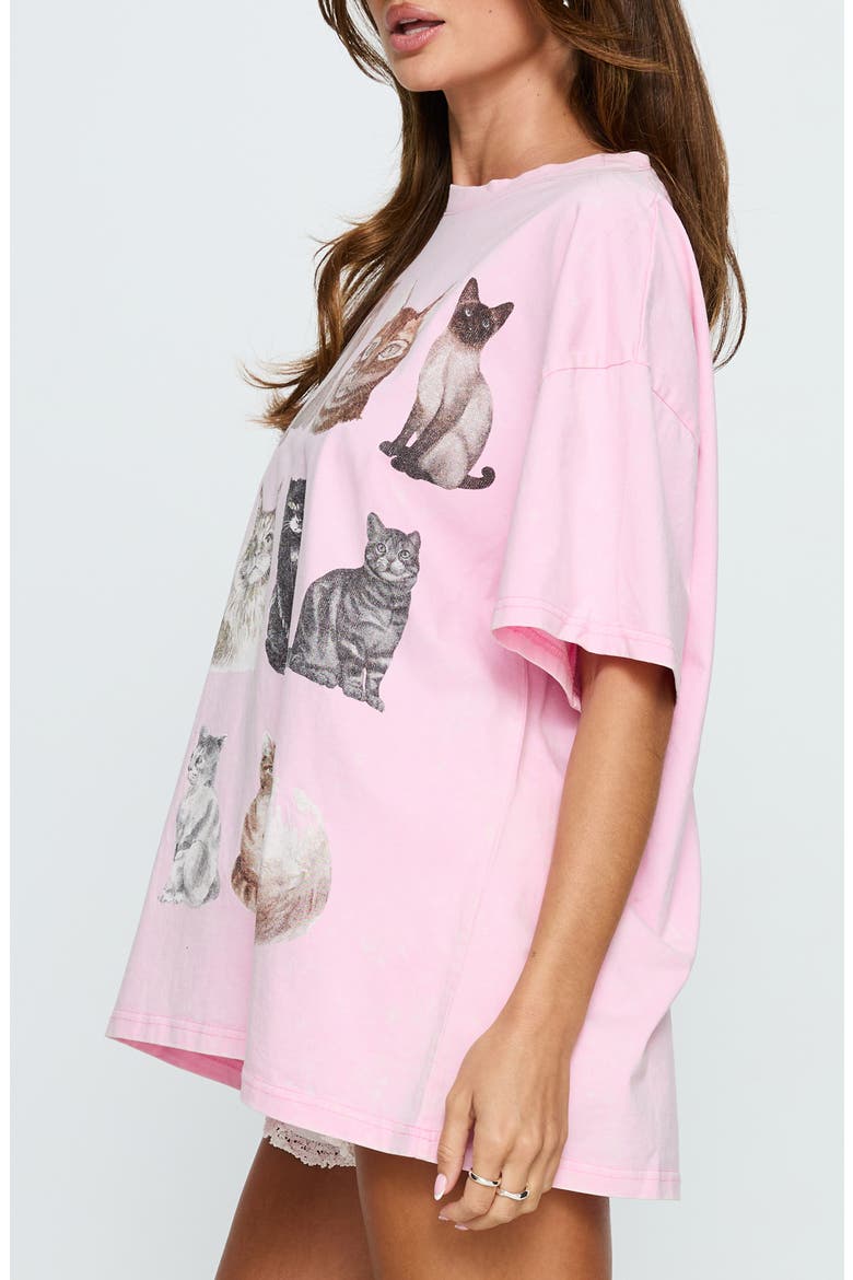 Feline Companions Graphic Oversized T-Shirt, Alternate, color, PINK
