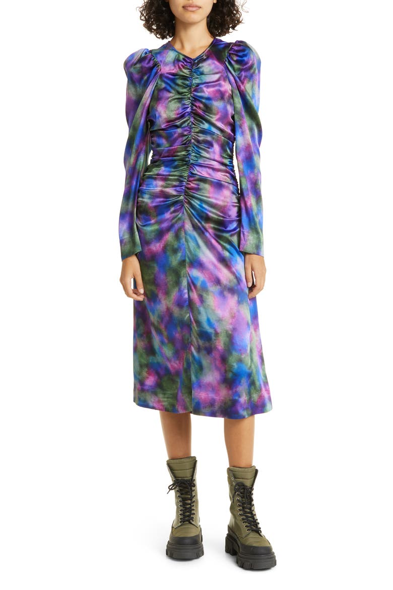 Long Sleeve Silk Blend Dress, Main, color, SIMPLY PURPLE