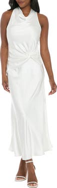 London Times Sleeveless Twisted Waist Satin Gown