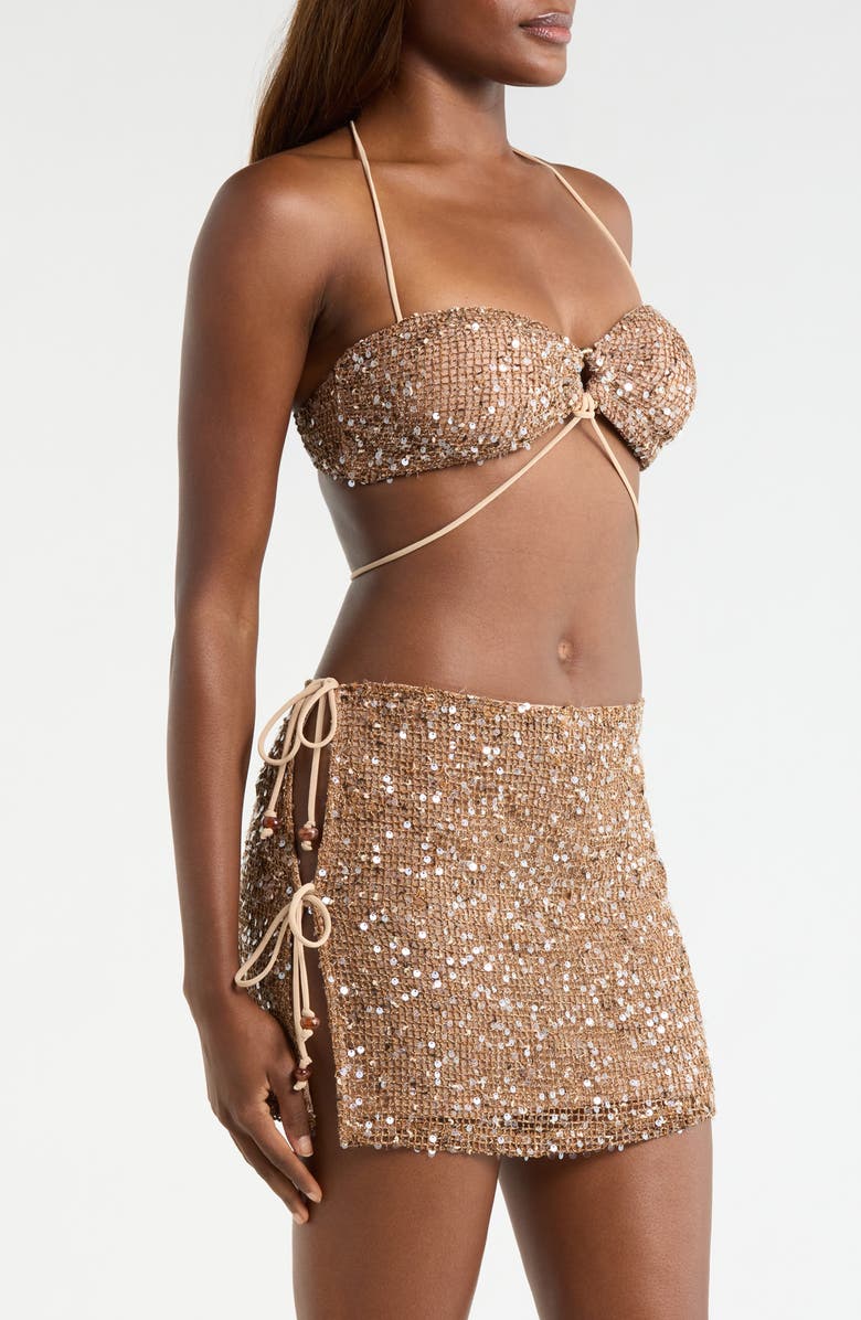 Kulani Kinis Sequin Strappy O-Ring Crop Top, Alternate, color, Esspresso Spritz