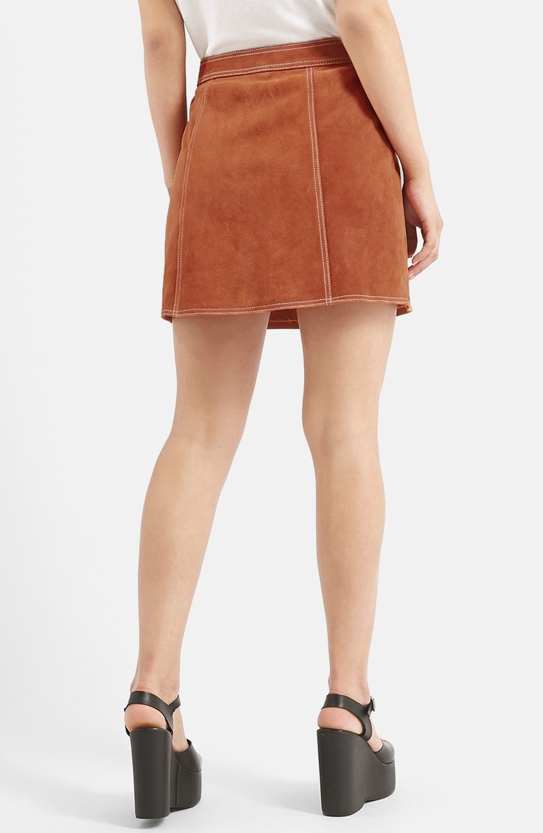Topshop Suede A-Line Miniskirt, Alternate, color, 