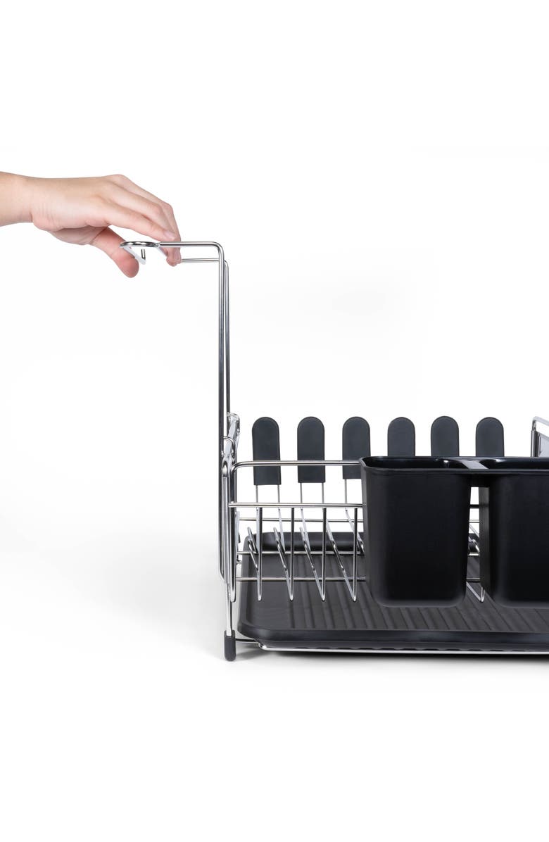 JONATHAN Y Compact 17.25" Fingerprint-Proof Stainless Steel Dish Drying Rack With Wine Glass Holder, Stainless Steel/Black, Alternate, color, Silver/Black
