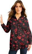 Roaman's Plus Size Kate Long Sleeve Easy Cotton-Blend Button-Front Shirt
