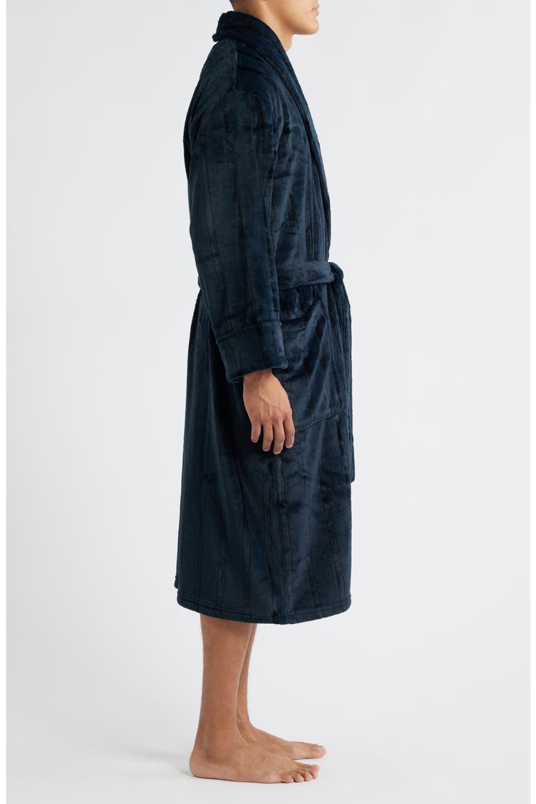 Wide Stripe Plush Shawl Collar Robe, Alternate, color, BLACK