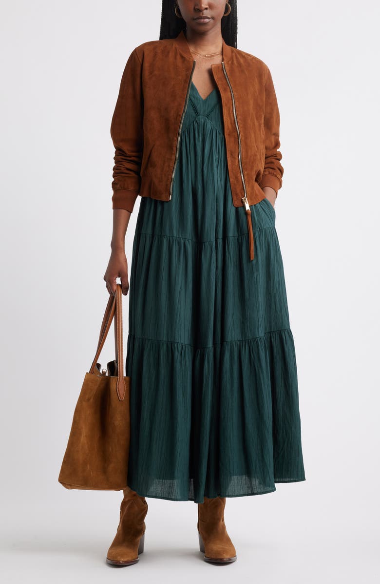 Crinkle Finish Flutter Sleeve Maxi Dress