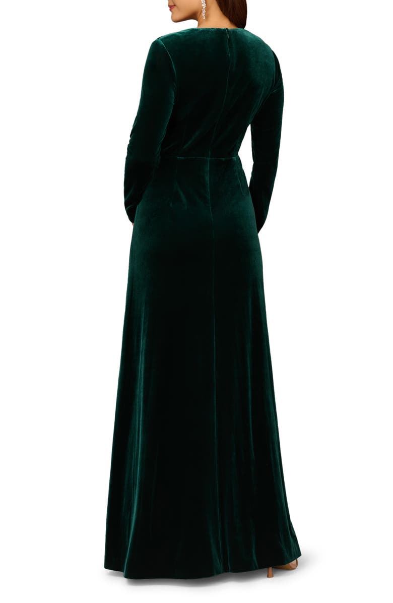 Aidan Mattox by Adrianna Papell Twisted Ruffle Long Sleeve Stretch Velvet Gown, Alternate, color, Spruce