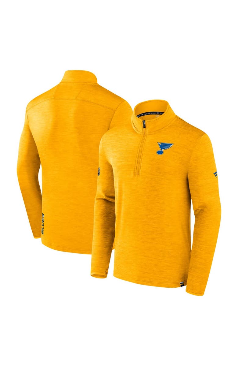 FANATICS Men's Fanatics Heather Gold St. Louis Blues Authentic Pro Quarter-Zip Top, Main, color,