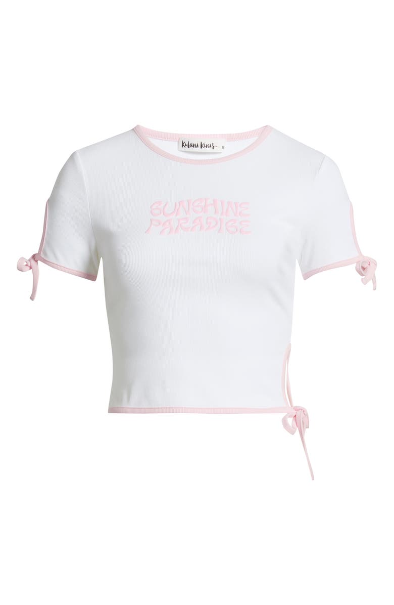 Kulani Kinis Baby Cutout Crop Stretch Cotton Rib T-Shirt, Alternate, color, White/ Pocket Pink
