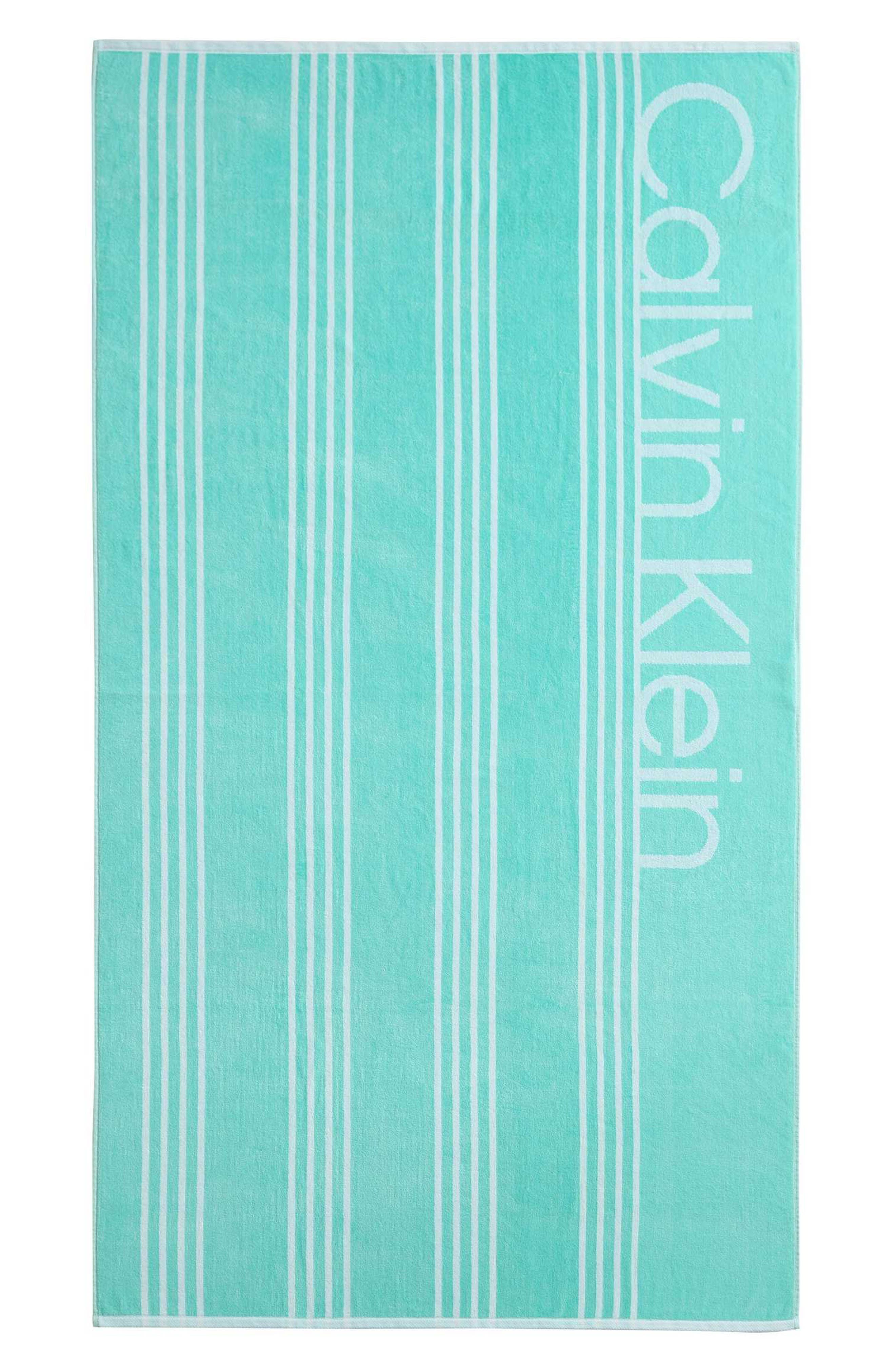 Calvin Klein Pinstripe Logo Beach Towel
