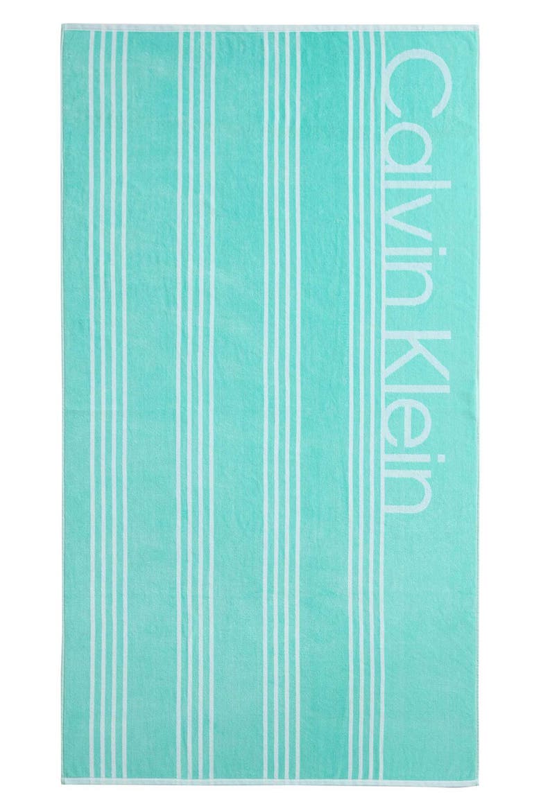 Pinstripe Logo Beach Towel, Main, color, WATER BALLET/WHITE