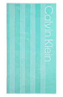 Calvin Klein Pinstripe Logo Beach Towel