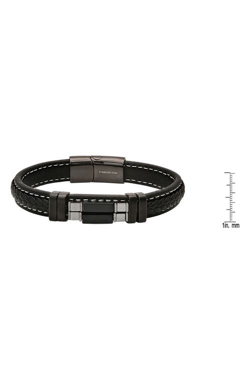 Hmy Jewelry Hematite & Black Agate Leather Bracelet
