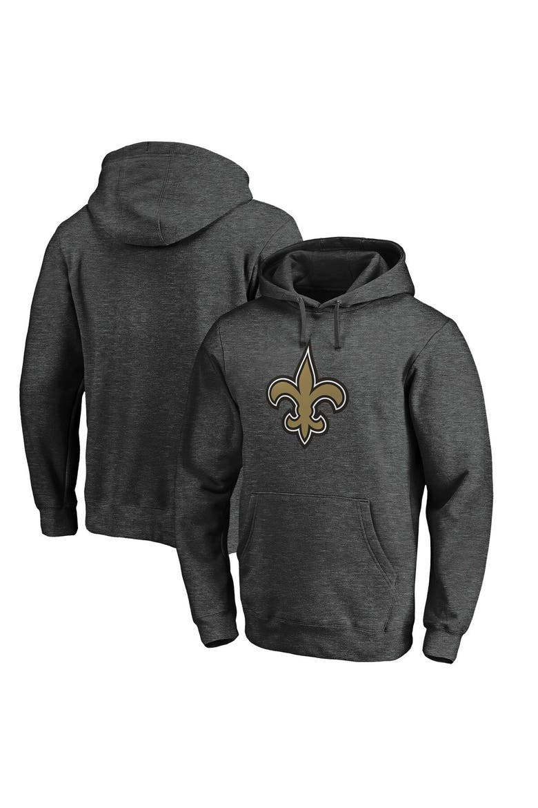 Men's Fanatics Branded Heather Charcoal New Orleans Saints Primary Logo Fitted Pullover Hoodie, Alternate, color, Heather Charcoal