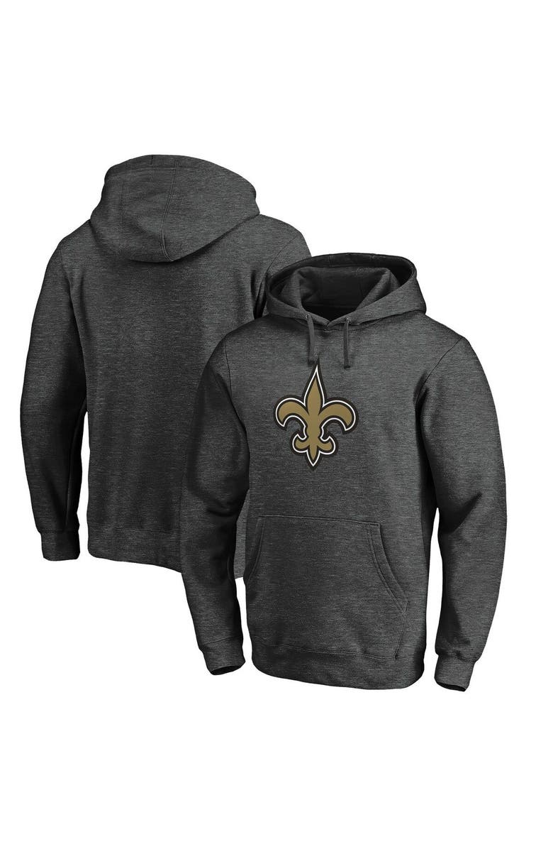 FANATICS Men's Fanatics Branded Heather Charcoal New Orleans Saints Primary Logo Fitted Pullover Hoodie, Alternate, color,