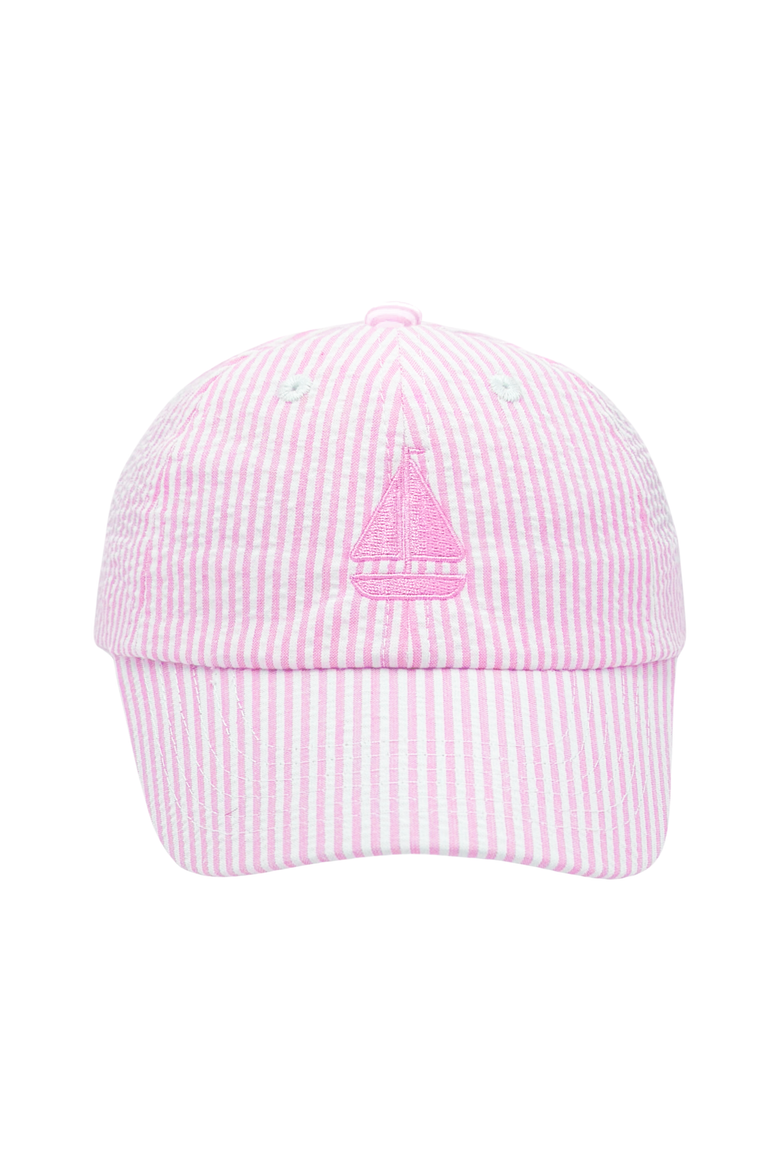 Sailboat Seersucker Bow Baseball Hat, Main, color, Pink