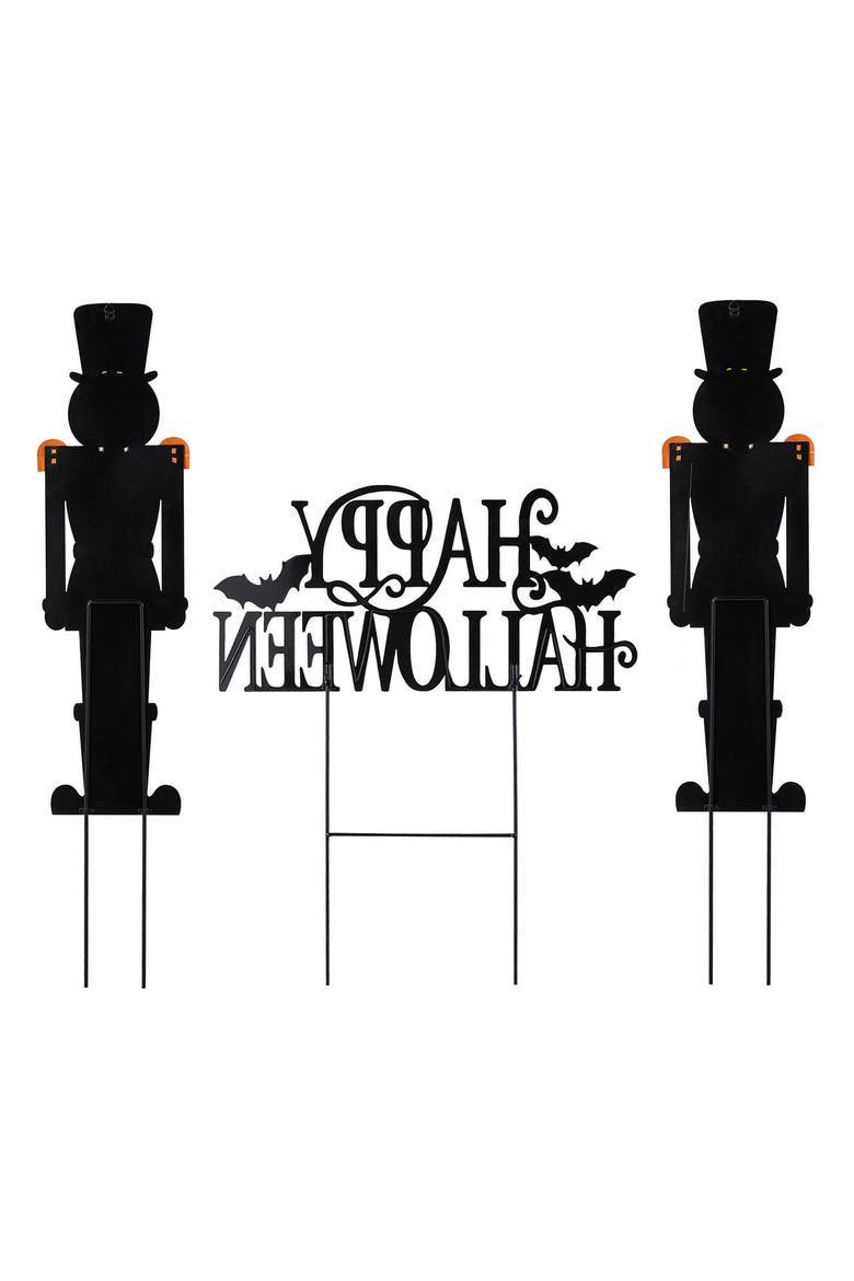 Set of 3 Halloween Metal Nutcracker and HAPPY HALLOWEEN Yard Stake, Alternate, color, Black