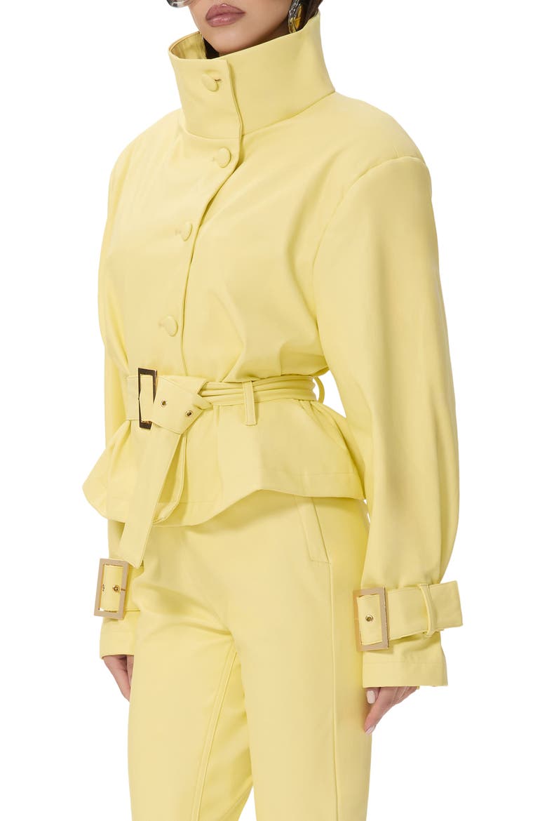 Scarlette Belted Faux Leather Jacket, Alternate, color, LEMON MERINGUE