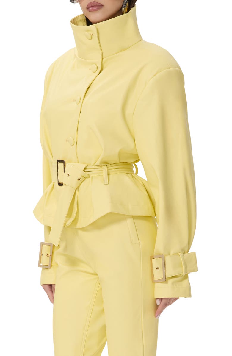 AFRM Scarlette Belted Faux Leather Jacket, Alternate, color, Lemon Meringue