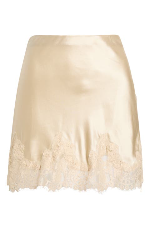 Carolina Lace Trim Silk Miniskirt