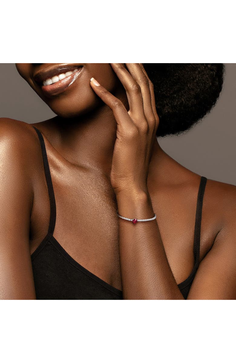 DELMAR Lab Grown Ruby Heart & Lab Grown White Sapphire Tennis Necklace & Bracelet Set, Alternate, color, 