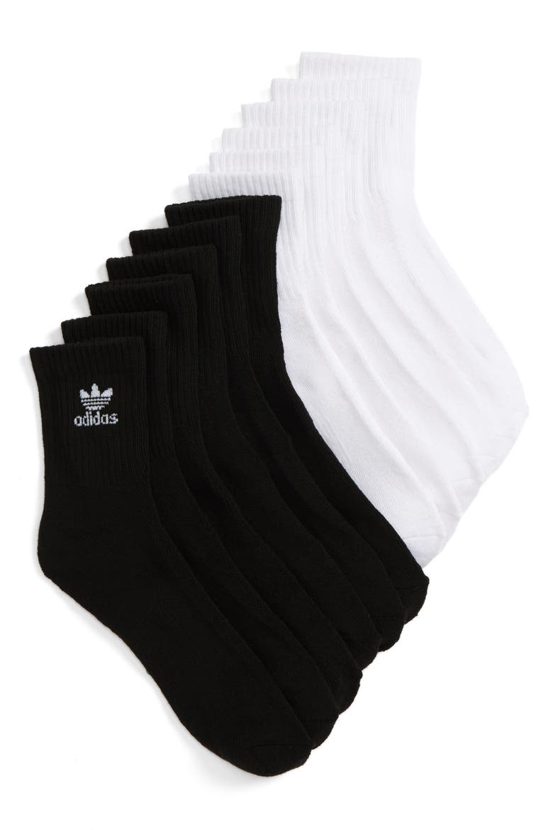 Originals Trefoil 6-Pack Quarter Socks, Main, color, WHITE