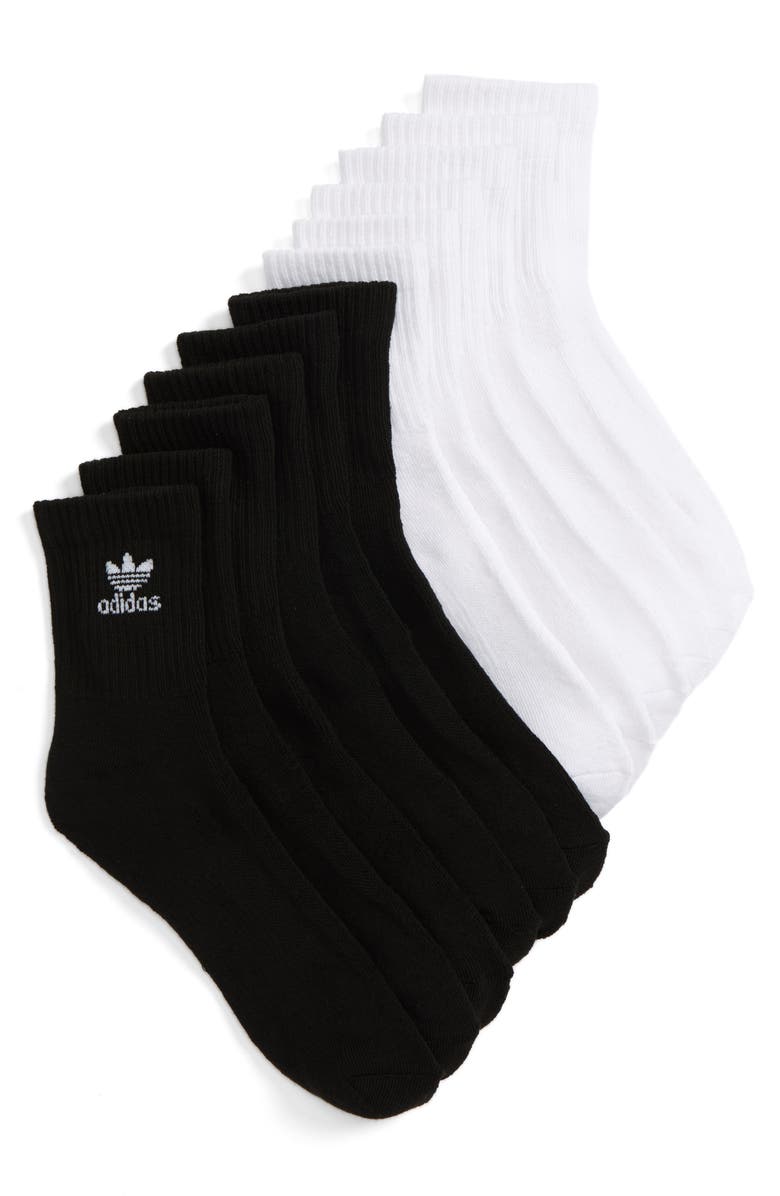 adidas Originals Trefoil 6-Pack Quarter Socks, Main, color, White