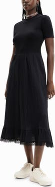 Desigual Mixed Media Mock Neck Midi Dress