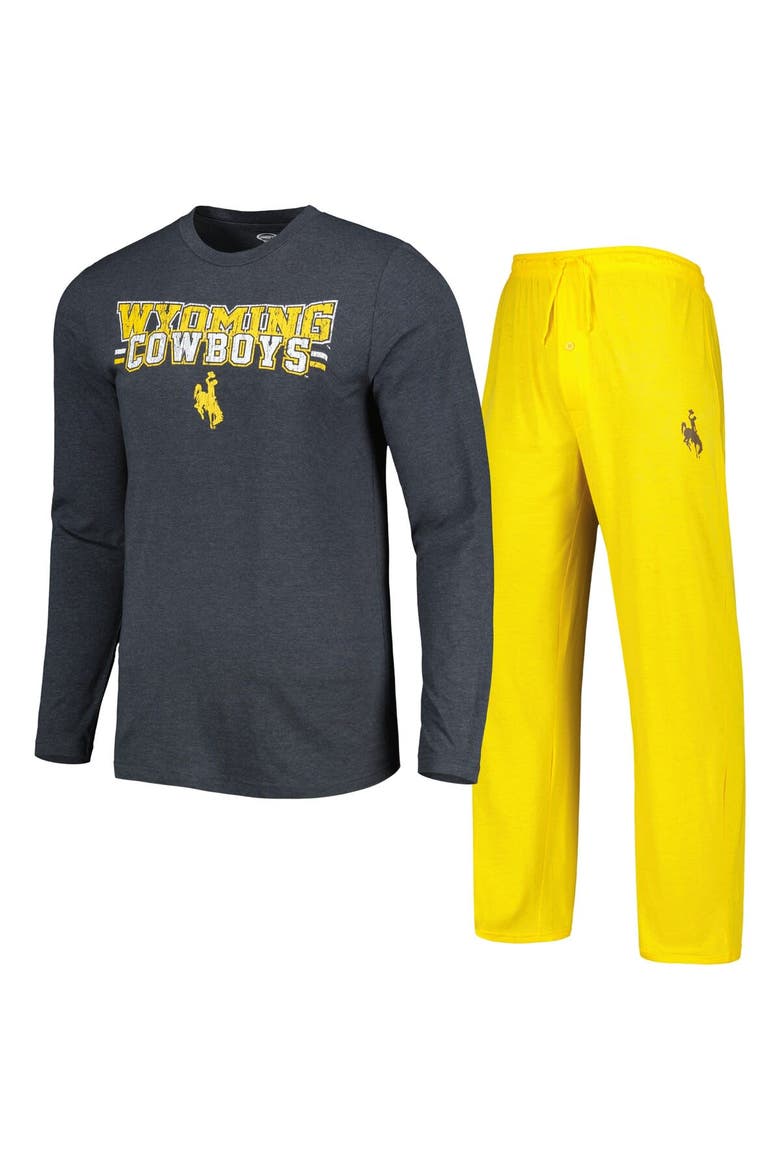 Men's Concepts Sport Gold/Charcoal Wyoming Cowboys Meter Long Sleeve T-Shirt & Pants Sleep Set, Alternate, color, Gold